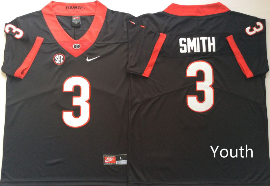 Youth Georgia Bulldogs #3 Smith Black Nike NCAA Jerseys